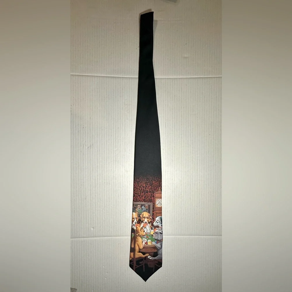 Ralph Marlin‎ Neck Tie Mens 58” Dogs Playing Poker 1994 Art Gambling Animals